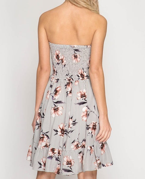 Gray Floral Print Dress