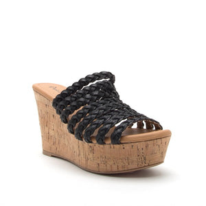 Black Braided Strap Wedge Sandals