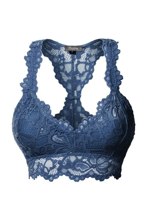 Blue Floral Lace Bralette