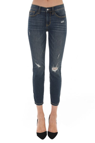 Kara Dark Wash Distressed Cropped Jeans