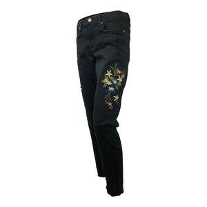 Black Floral Embroidered Jeans